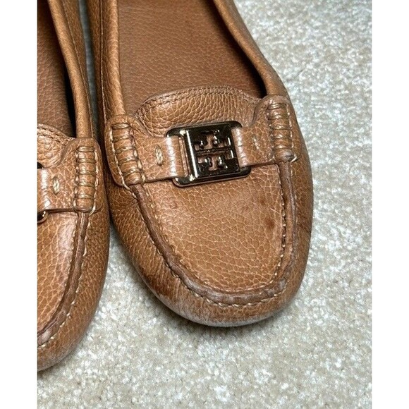 Tory Burch Kendrick Tumbled Leather Shoes Tan Loafers Size 7M - Picture 11 of 11